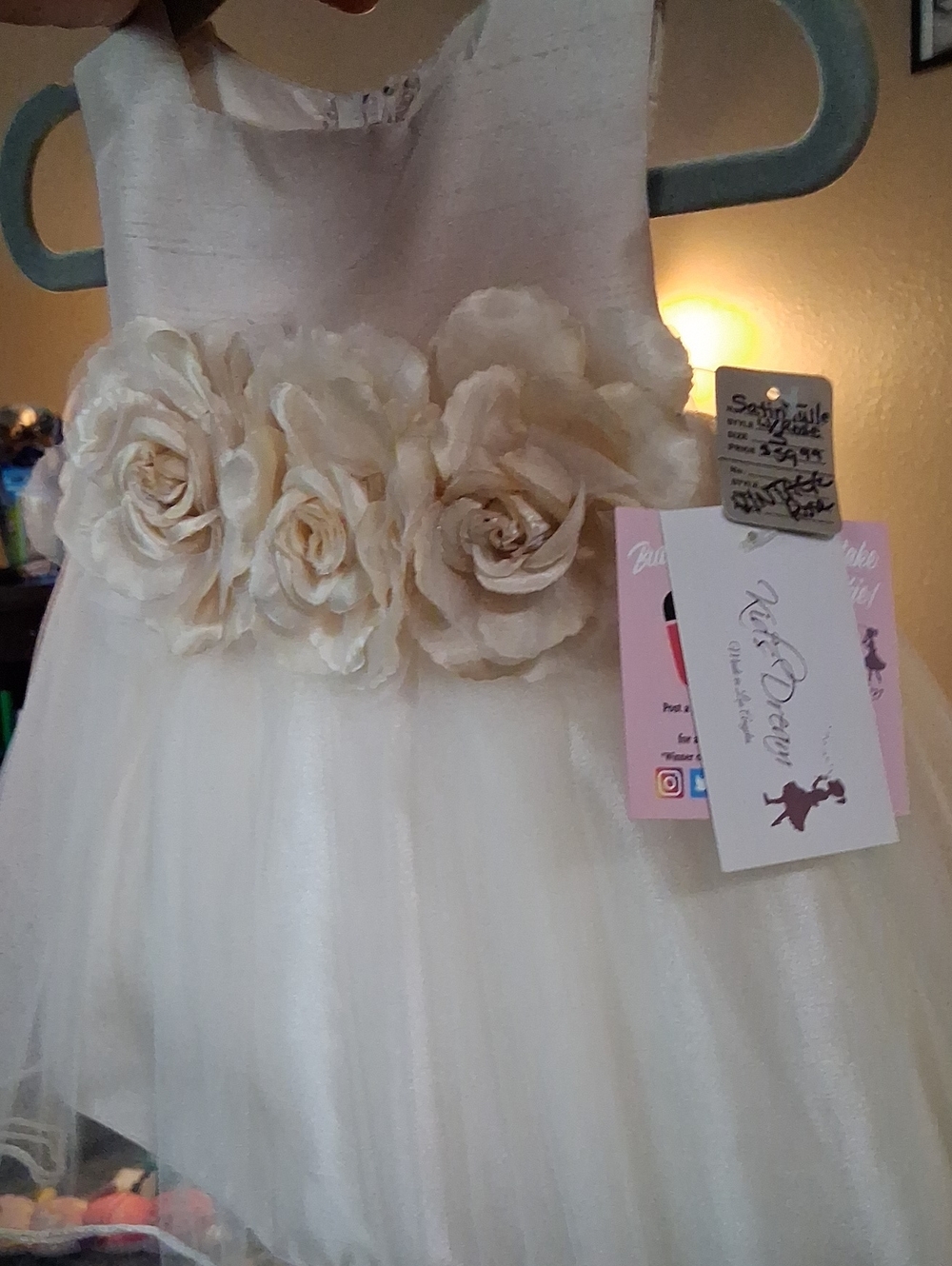 Ivory Floral Tulle Dress for Girls with Rose Waistband